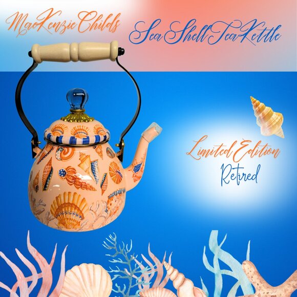 MacKenzie-Childs Coastal Shells 2 Quart Tea Kettle Collectible Limited Edition - Picture 1 of 6